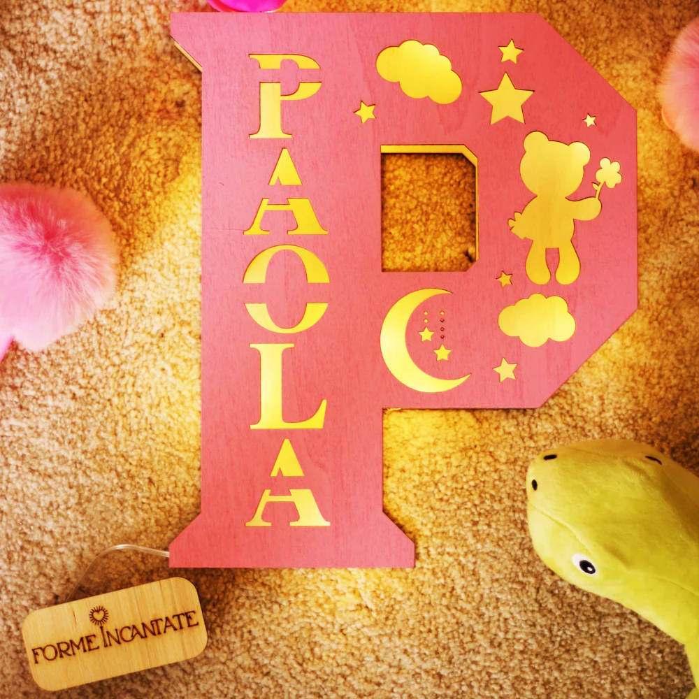 Lampada Lettera Con Orsetto Luna E Nuvole Personalizzata - Image 4